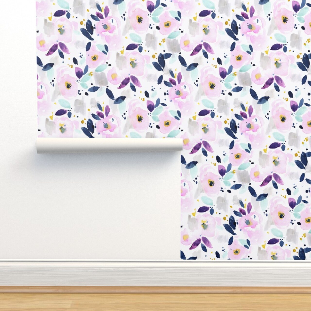 Mystical Floral Flowers Purple Abstract Lavender Watercolor Custom Removable Wallpaper by Spoonflower Peel & Stick Wallpaper 2FT Wide